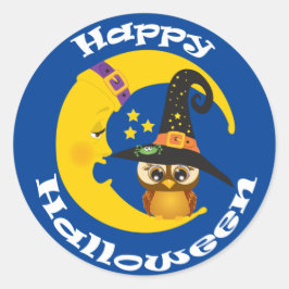 かわいいフクロウとムーンハロウィン ラウンドシール