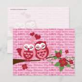 かわいいフクロウと恋のハッピーバレンタインデー シーズンポストカード (正面/裏面)