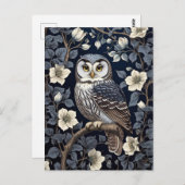 かわいいフクロウと月見草 ネイビー ポストカード (正面/裏面)