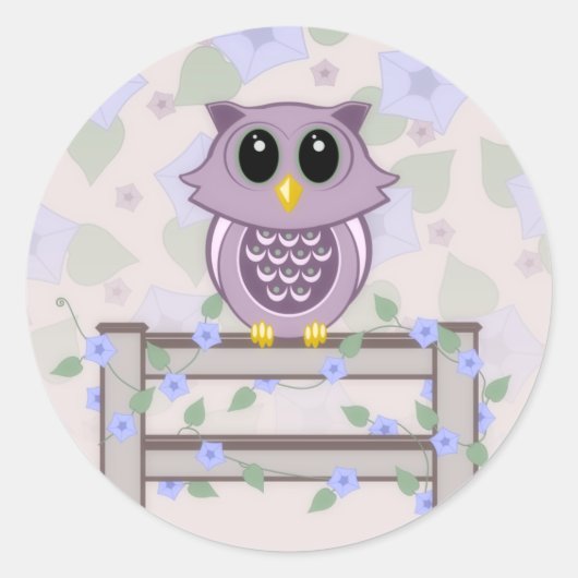かわいいフクロウと朝顔のステッカー ラウンドシール (正面)