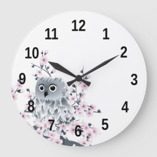 かわいいフクロウと桜の数字 ラージ壁時計