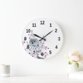 かわいいフクロウと桜の数字 ラージ壁時計 (ホーム)