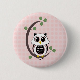 かわいいフクロウと水玉模様ボタン 缶バッジ