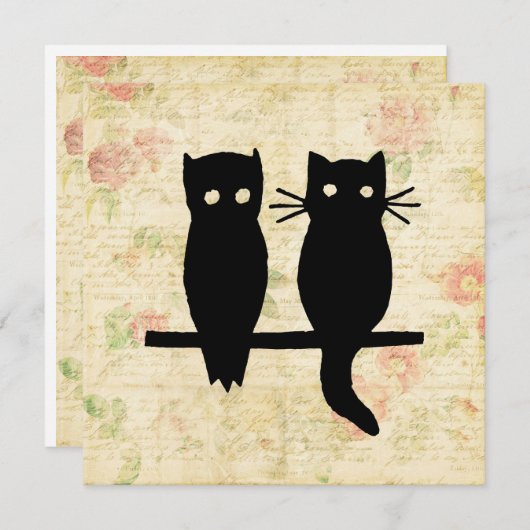 かわいいフクロウと猫 ノートカード (正面/裏面)