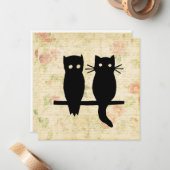 かわいいフクロウと猫 ノートカード (正面/裏面インサイチュ)
