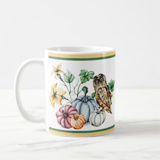 かわいいフクロウと秋のかぼちゃ コーヒーマグカップ (左)