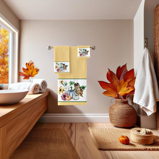 かわいいフクロウと秋カボチャ バスタオルセット