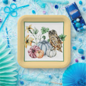 かわいいフクロウと秋カボチャ ペーパープレート (パーティー)