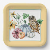 かわいいフクロウと秋カボチャ ペーパープレート (正面)