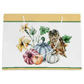 かわいいフクロウと秋カボチャ ラージペーパーバッグ (正面)