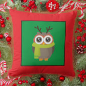 かわいいフクロウと緑と赤 クッション