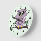 かわいいフクロウと花の壁掛け時計 ラウンド壁時計 (傾斜)