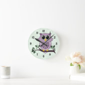 かわいいフクロウと花の壁掛け時計 ラウンド壁時計 (ホーム)
