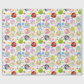 かわいいフクロウと花の柄 ラッピングペーパー (フラット)