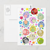 かわいいフクロウと花の模様 ポストカード (正面/裏面)