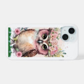 かわいいフクロウと花のiPhone 15ケース iPhone 15ケース (裏面横)