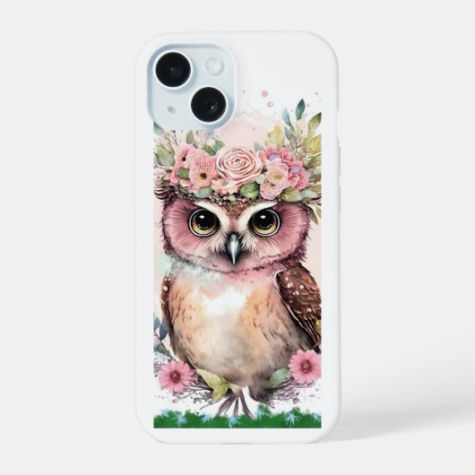 かわいいフクロウと花のiPhone 15ケース iPhone 15ケース (裏面)