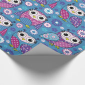 かわいいフクロウと花 ラッピングペーパー (角)