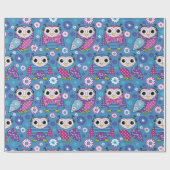 かわいいフクロウと花 ラッピングペーパー (フラット)