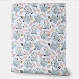 かわいいフクロウと花 壁紙