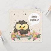 かわいいフクロウと誕生日飾り付きフローラカード カード (正面/裏面インサイチュ)