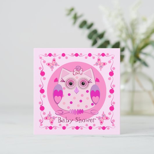 かわいいフクロウと赤ちゃんシャワー招待状 招待状 (スタンド正面)
