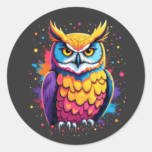 かわいいフクロウのアートワーク夜行鳥の恋人 ラウンドシール (正面)