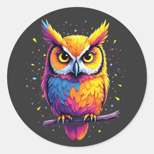 かわいいフクロウのアートワーク夜行鳥の恋人 ラウンドシール (正面)