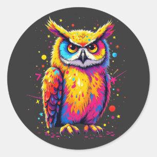 かわいいフクロウのアートワーク夜行鳥の恋人 ラウンドシール