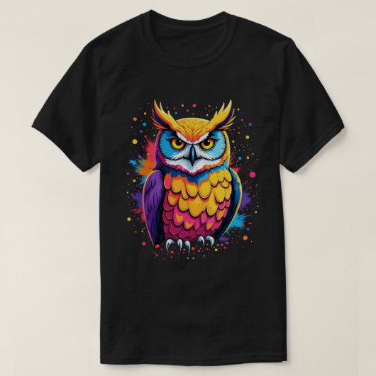 かわいいフクロウのアートワーク夜行鳥の恋人 Tシャツ (デザイン正面)