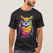 かわいいフクロウのアートワーク夜行鳥の恋人 Tシャツ (正面)