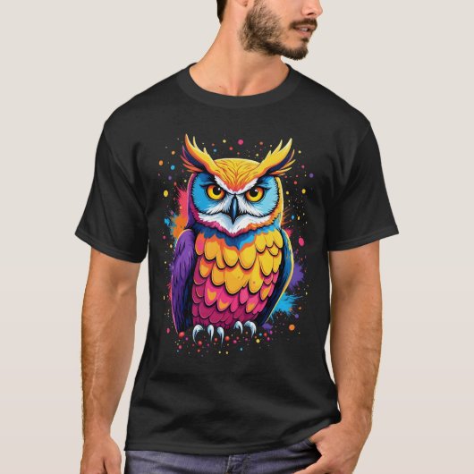 かわいいフクロウのアートワーク夜行鳥の恋人 Tシャツ (正面)