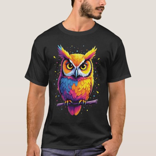 かわいいフクロウのアート フクロウ 夜行性 鳥好き Tシャツ (正面)