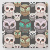 かわいいフクロウのイラストパターン ストーンコースター (正面)