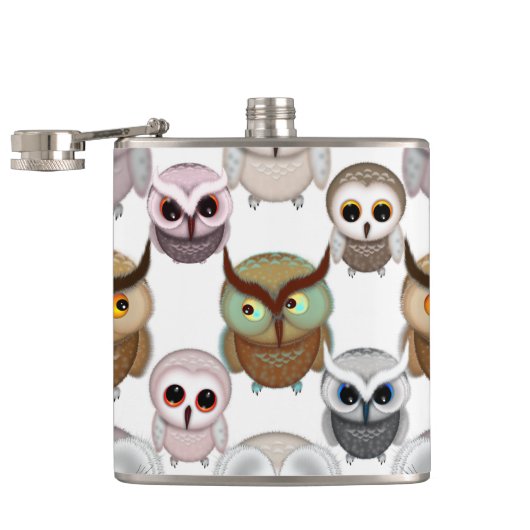かわいいフクロウのイラストパターン フラスク (オープン)