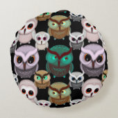 かわいいフクロウのイラストパターン ラウンドクッション (裏面)
