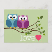 かわいいフクロウのカップルとデートを一緒に保存 案内ポストカード (正面)