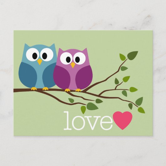 かわいいフクロウのカップルとデートを一緒に保存 案内ポストカード (正面)