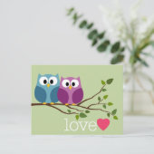 かわいいフクロウのカップルとデートを一緒に保存 案内ポストカード (スタンド正面)
