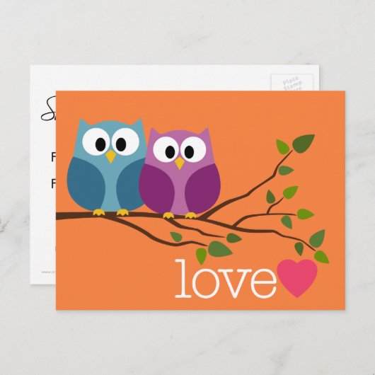 かわいいフクロウのカップルとデートを一緒に保存 案内ポストカード (正面/裏面)