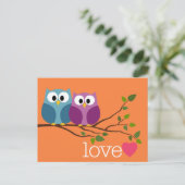 かわいいフクロウのカップルとデートを一緒に保存 案内ポストカード (スタンド正面)