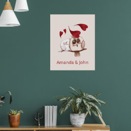 かわいいフクロウのカップルパーソナライズされた名 ポスター