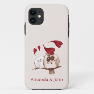 かわいいフクロウのカップルパーソナライズされた名 iPhone 11 ケース
