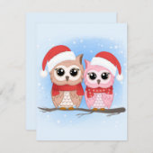 かわいいフクロウのカップル水彩スタイル シーズンカード (正面/裏面)