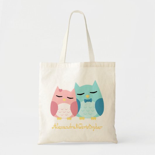 かわいいフクロウのカップル トートバッグ (正面)