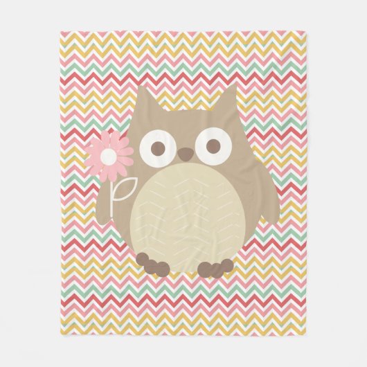 かわいいフクロウのカラフルでモダンなシェブロンパターン フリースブランケット (正面)