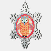 かわいいフクロウのカラフルのクリスマス スノーフレークピューターオーナメント (右)