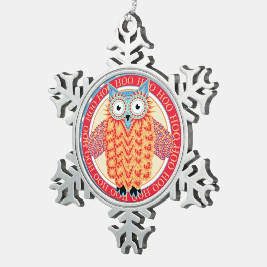 かわいいフクロウのカラフルのクリスマス スノーフレークピューターオーナメント (右)