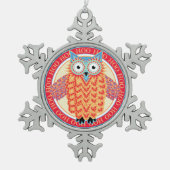 かわいいフクロウのカラフルのクリスマス スノーフレークピューターオーナメント (正面)