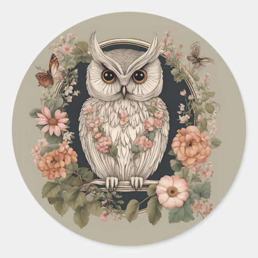 かわいいフクロウのカントリーライフ ラウンドシール (正面)